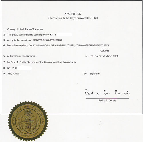 marriage record Apostille example